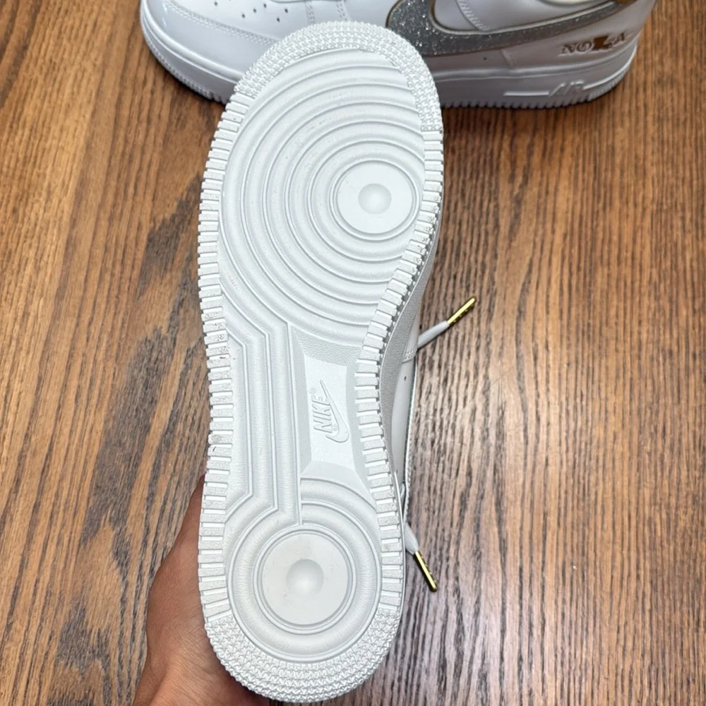 Nike Air Force 1 White with Gold and Silver Accents.  Nola 504 - Picture 3 of 3